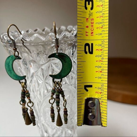 Crescent Moon verdigris copper patina earrings - Picture 4 of 7